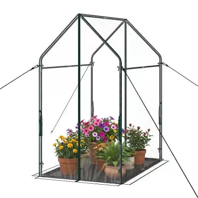 Costway Mini Green House with Waterproof Bottom Mat, Sturdy Metal Frame, Ground Stakes