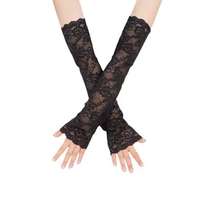 Women's Long Elbow-Length Ice Silk Lace Arm Sleeves Sun Protection