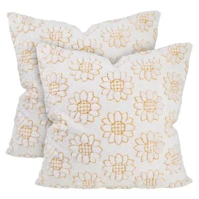 Sunflower Embroidered Throw Pillow Covers Decor Cushion Cases Accent