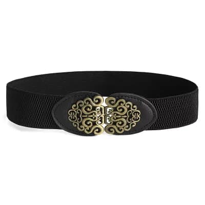 Women Gold Tone Flower Design Metal Interlocking Buckle Belt 25-32"