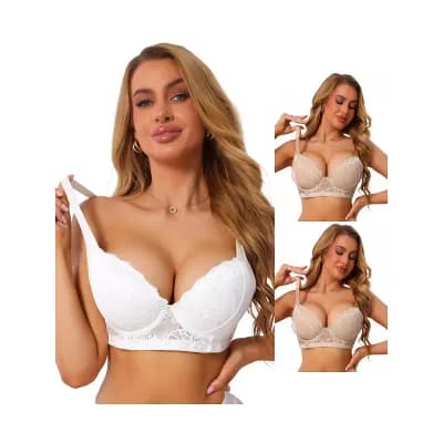 3 Packs Women's Lace Underwire Bra Full Coverage Push Up Support Comfortable Shaping Everyday Bras