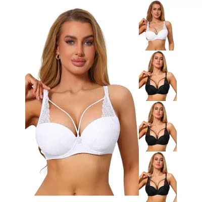 5 Packs Women's French Lace Bra Full Coverage Push Up Minimizer Underwire Lingerie