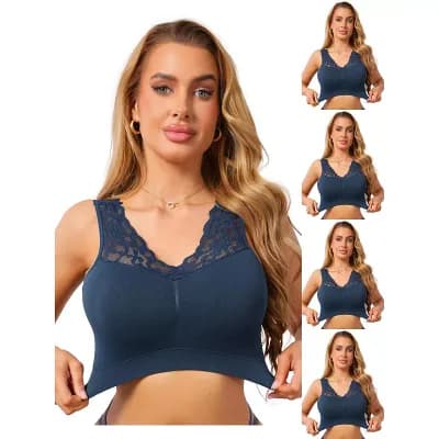 5 Packs Women's Lace V Back Wireless Bra Full Coverage Push Up Comfort Pullover Tank Bralette