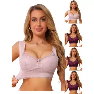 5 Packs Women's Plunge Lace Wireless Push Up Pullover Bra Full Coverage AntiSagging Wide Strap Bras