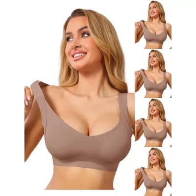 5 Packs Women's Deep V Seamless Wireless Minimizer Full Coverage W-Shaped Push Up Wide Strap Bras