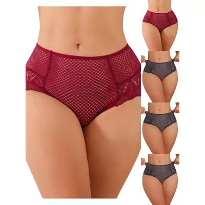 5 Packs Womens Lace Mesh G-String Thongs Mid Waisted Tangas T-Back Underwear