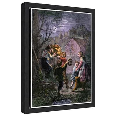 Kids with Halloween Pumpkin by Roberta Murray Framed Canvas Wall Art Print