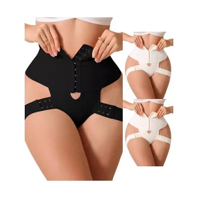 3 Packs Women's Shapewear Thongs HollowOut Adjustable Hip Lift Straps BodyShaper HighWaist Underwear