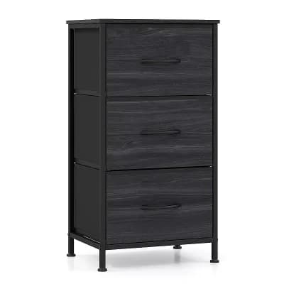 Costway Dresser Nightstand with 3 Roomy Fabric Drawers Heavy-Duty Metal Frame for Dorm