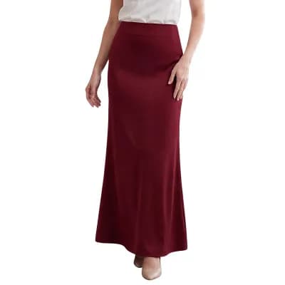 Women's Zip Closure Solid Satin Maxi Long Wear Skirt