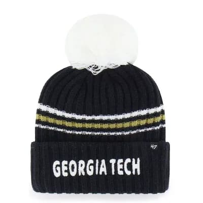 Women's '47 Navy Georgia Tech Yellow Jackets Seasonal Fuzzy Script Big Pom Knit Hat