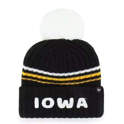 Women's '47 Black Iowa Hawkeyes Seasonal Fuzzy Script Big Pom Knit Hat