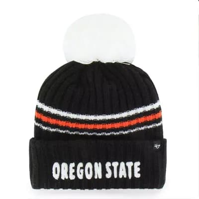 Women's '47 Black Oregon State Beavers Seasonal Fuzzy Script Big Pom Knit Hat