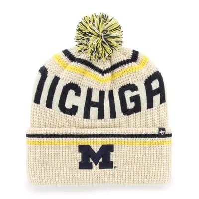 Unisex '47 Cream Michigan Wolverines Quattrle Waffle Cuffed Knit Hat with Pom