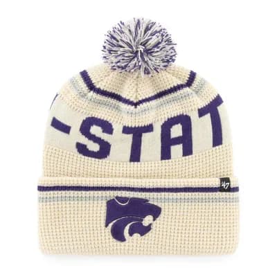 Unisex '47 Cream Kansas State Wildcats Quattrle Waffle Cuffed Knit Hat with Pom