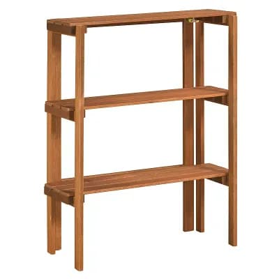 Costway Folding Wooden Storage Shelves, 3 tier Plant Stand Indoor Outdoor for Entryway