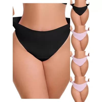 5 Packs Invisible Low Waisted Thongs for Women No Show Thong Panty Comfortable Ice Silk Underwear