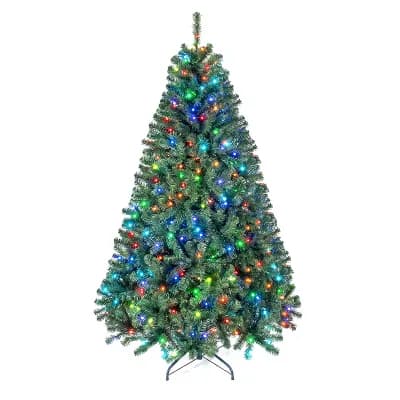 Costway 6/7.5 ft Smart Pencil Christmas Tree with Remote & APP, Pre-Lit RGB LED Lights