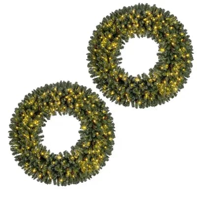 Costway 60” Large Artificial Christmas Wreath Set of 2 with 200 LED Lights 680 Branch Tips