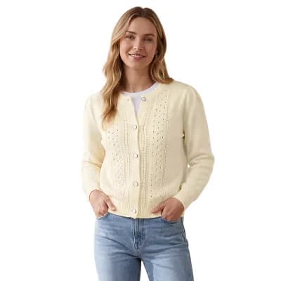 Women's Single Button Front Knit Cardigan Hollow Knit Crew Neck Knit Outerwear