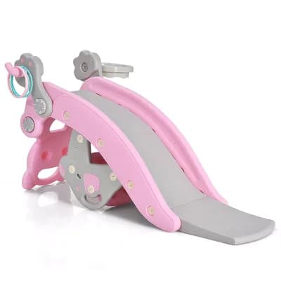 Costway 4-in-1 Rocking Horse & Slide Set Toddler Slide Playset w/Basketball Hoop