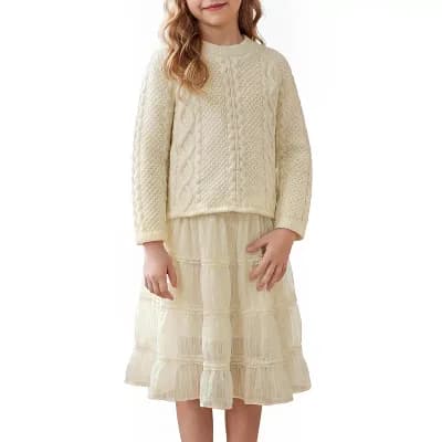 Girls 5-10 Sweater Dress Mesh Long Sleeve Tiered Ruffle Hem Fall Winter Dresses
