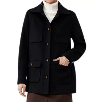 Women's Point Collar Button Front Mid Jacket Casual Dressy Long Sleeve Shirt Outerwear