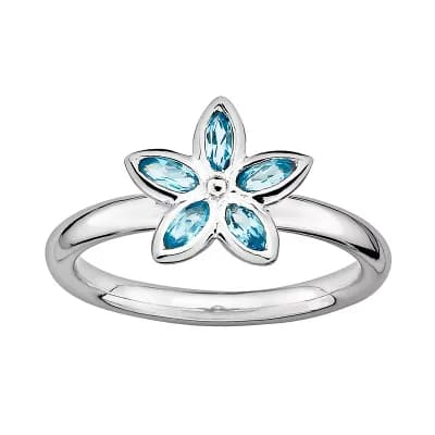 Stacks & Stones Sterling Silver Blue Topaz Flower Stack Ring