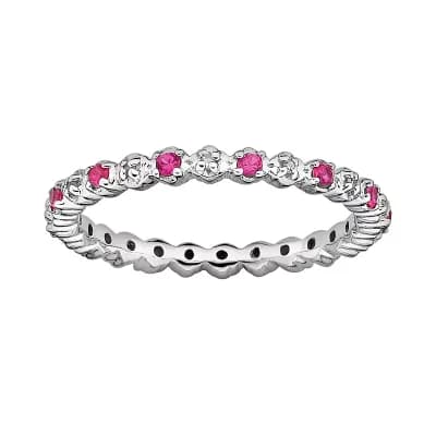 Stacks & Stones Sterling Silver Lab-Created Ruby & Diamond Accent Stack Ring