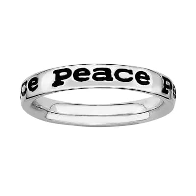 Stacks & Stones Sterling Silver Black Enamel "Peace" Stack Ring
