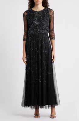 Beaded Mesh Gown with Jacket