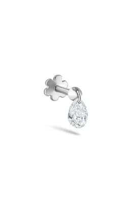Single Floating Pear Diamond Charm Threaded Stud Earring