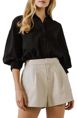Balloon Sleeve Button-Up Shirt