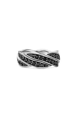 Helios™ Band Ring in Sterling Silver with Pavé Black Diamonds