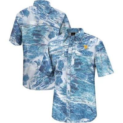 Men's Colosseum Blue West Virginia Mountaineers Realtree Aspect Charter Full-Button Fishing Shirt