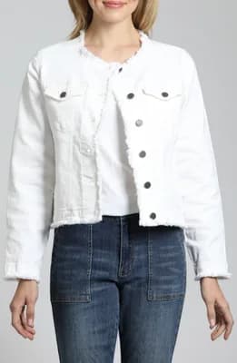 Frayed Collarless Denim Jacket