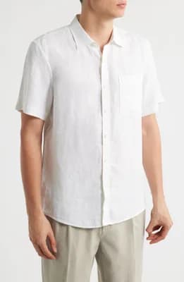 Solid Short Sleeve Linen Button-Up Shirt