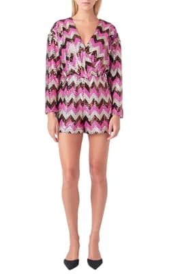 Chevron Sequin Long Sleeve Romper