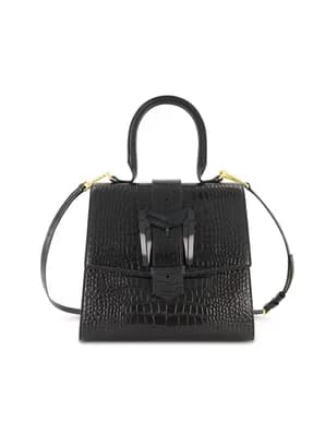 Crocodile Leather Buckle Detail Medium Handbag