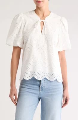 Eyelet Bubble Sleeve Top