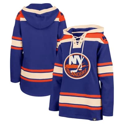Women's '47 Royal New York Islanders Superior Lacer Pullover Hoodie