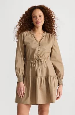 Long Sleeve Cotton Poplin Mini Popover Dress