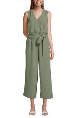 Sleeveless Creaseless Wrap Jumpsuit with Smocked Waist