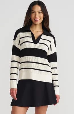 Cotton Boucle Johnny Collar Textured Sweater