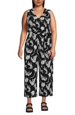 Plus Size Sleeveless Creaseless Wrap Jumpsuit