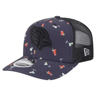 Men's New Era Navy/Black Arizona Cardinals Adventure Drinks Pattern 9SEVENTY Stretch-Snap Hat