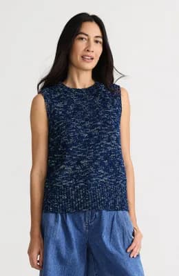 Cotton Tweed Textured Crewneck Vest Sweater