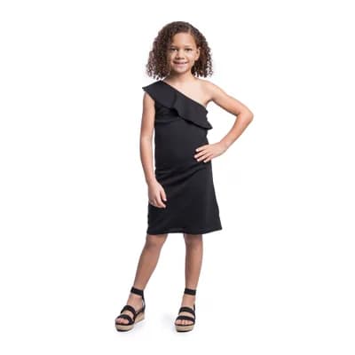 Solid Color One Shoulder Ruffle Knee Length Dress
