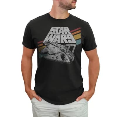 Men's Star Wars Retro 77 Millennium Falcon Stripes Graphic T-Shirt