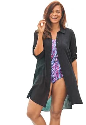 Button-Front Swim Cover Up